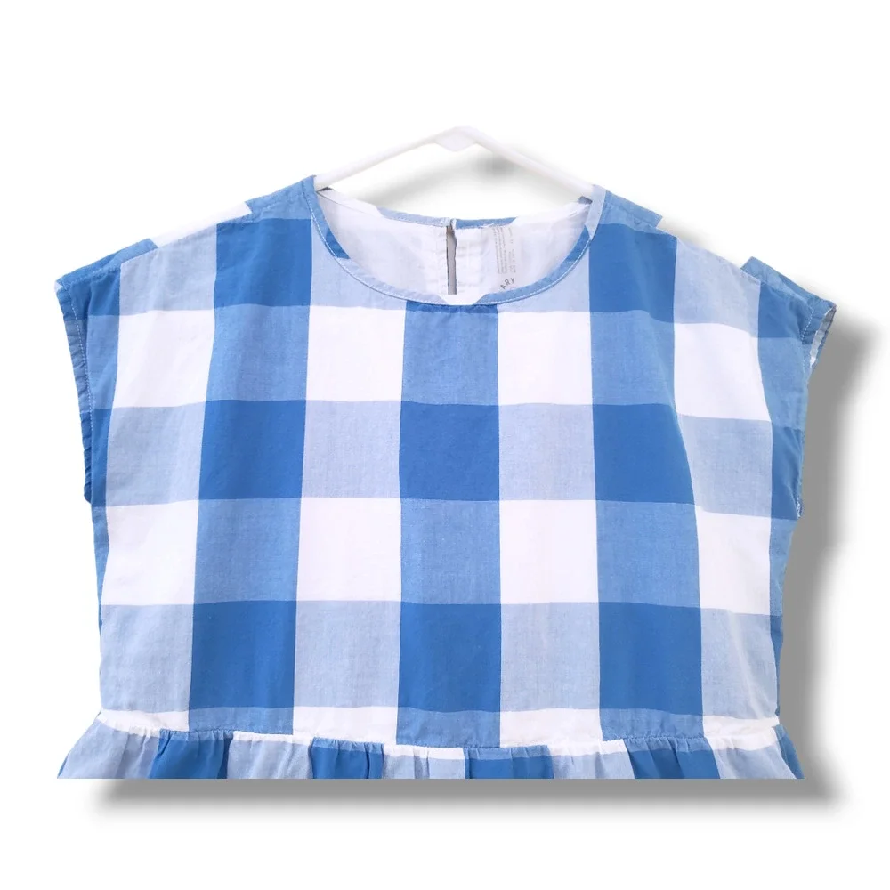 Primary Kids 10 Blue Gingham Cotton Sleeveless Dress